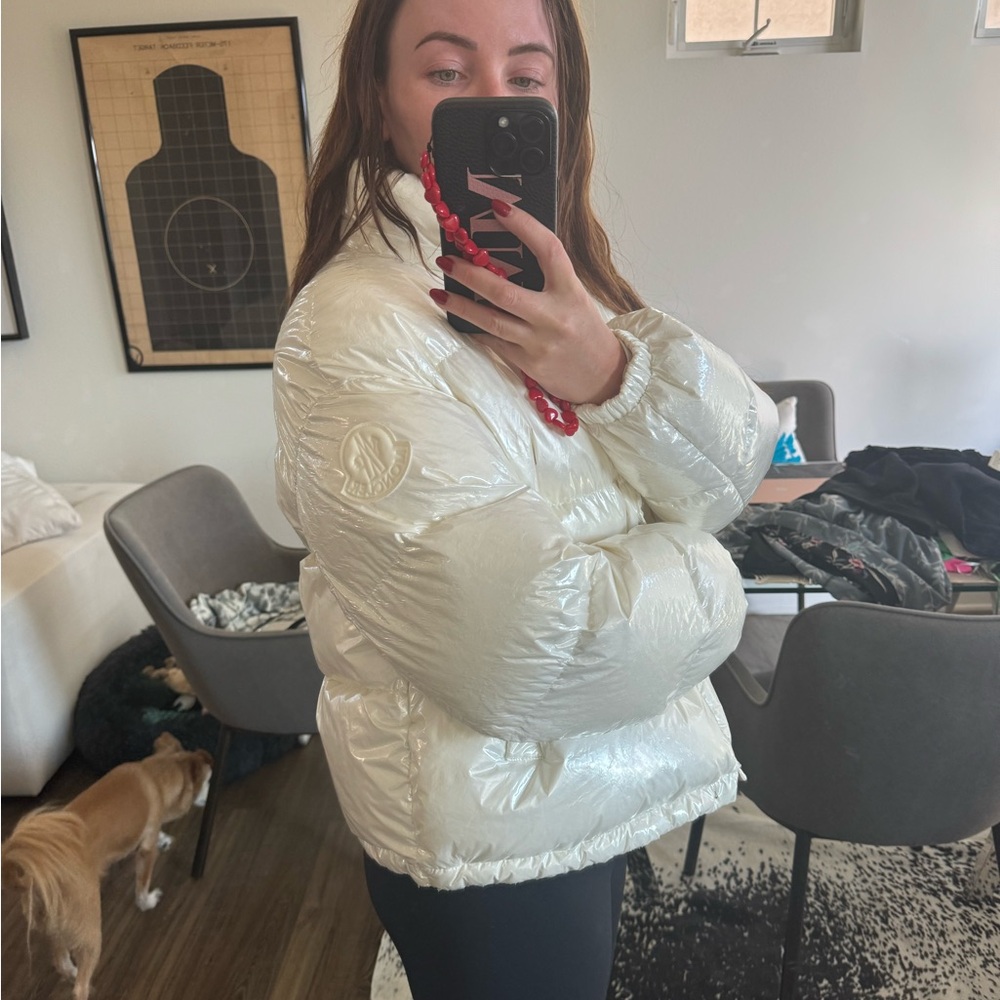 Moncler Cream White Shiny Puffer Jacket